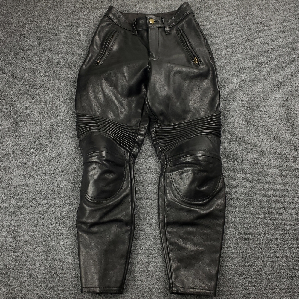 Women's Black Leather Biker Skinny Pants